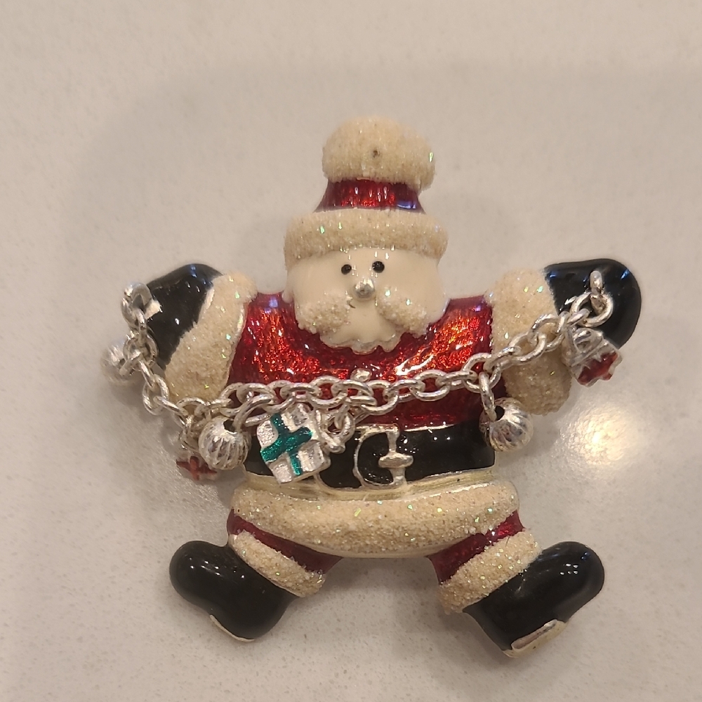 Festive Santa Claus Brooch with Chain Detail